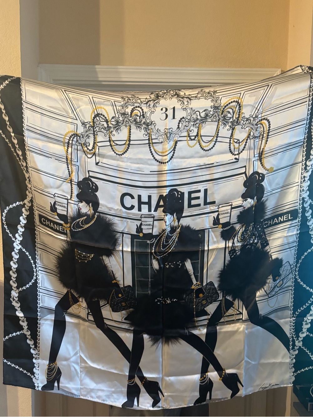 Black, White & Gold Fashion Illustration Scarf